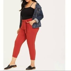 Torrid Pants Cropped Cuff Red Tie Front 12 Large Party Date NWT Party Work